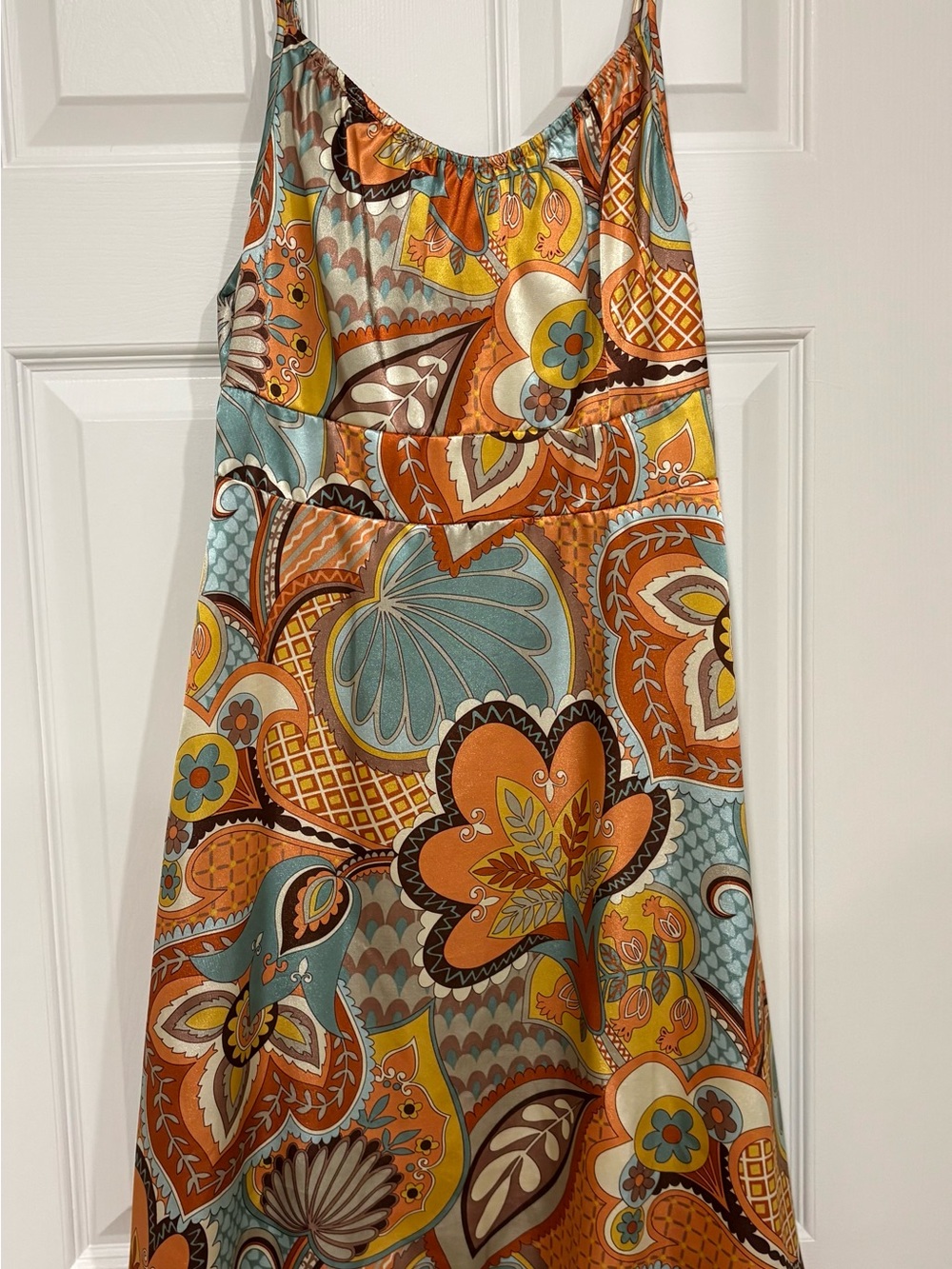 Women’s Floral Paisley A-Line Dress in Orange & Teal